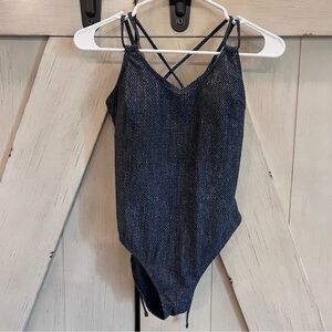 Cupshe Denim-Effect Navy Lace-Up Back One-Piece Swimsuit Size Medium